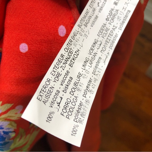 Zara Floral Red Deep V-neck Long Sleeve Wrap Dress Large - Picture 7 of 11